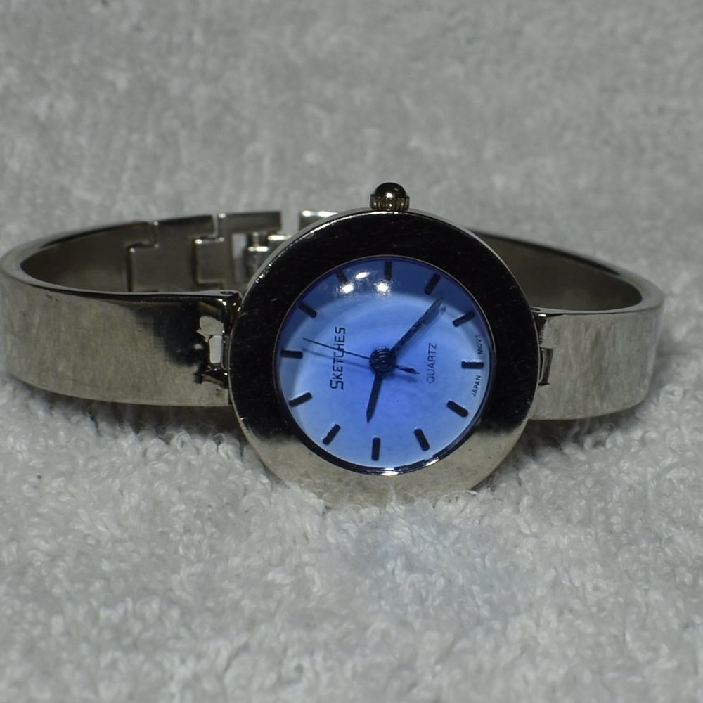 Vintage Chrome and Blue Cuff Watch by Sketches